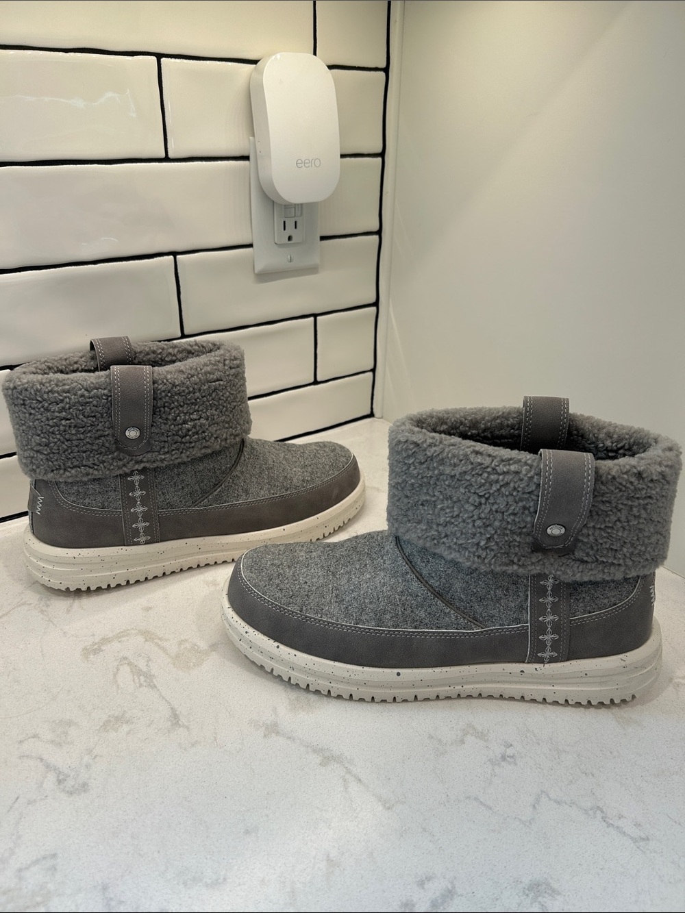 Hey Dude Camden Cuff Wool Cozy Lined Slip-On Boots In Grey Charcoal Color